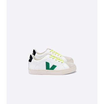 Kids' Veja ESPLAR LEATHER Sneakers White/Green/Black | ZA 820NWY